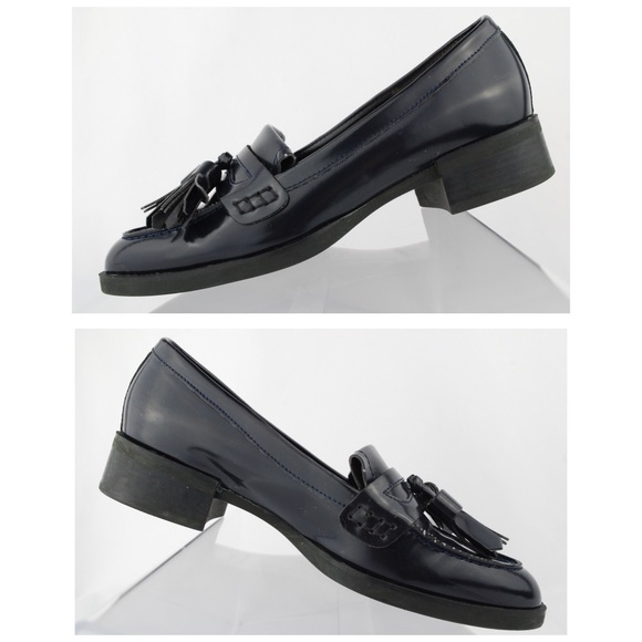 ZARA Women Navy Blue Flats Tassel Penny Loafers - Picture 4 of 8